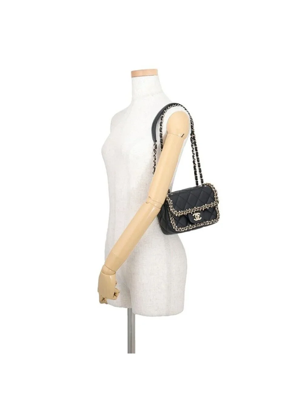 Chanel Chain Shoulder Bag Mini Quilted CC Logo Lambskin Faux Pearl Black
